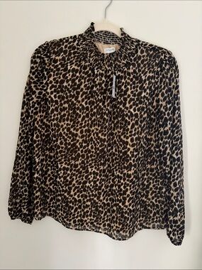 J. Crew Leopard-Print Smocked Neck Blouse NWT